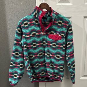 Patagonia synchilla women turquoise teal pink Aztec print size small